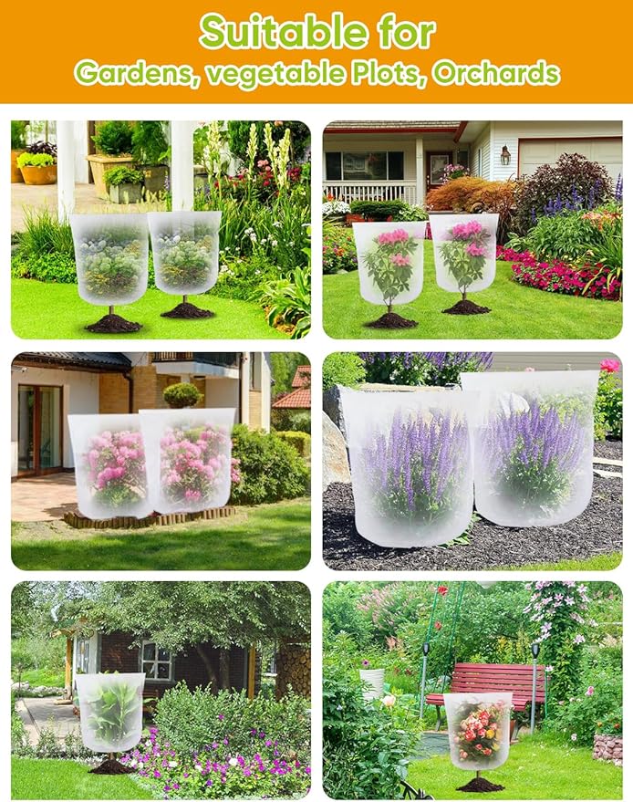 HKZ Bird Netting for Blueberry Bushes - 6Pcs Garden Netting Pest Barrier with Drawstring, White, 31.5x31.5 inches + 31.5x39.5 inches