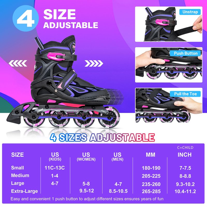 2PM SPORTS Vinal Inline Skates for Women with Light Up Wheels Beginner Skates Fun Illuminating Outdoor Roller Skates for Kids and Adults Men - Vinal Extra Large