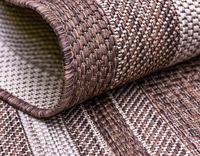 Unique Loom Outdoor Border Collection Area Rug - Soft Border (2'x 6' 1" Runner, Brown/ Ivory)