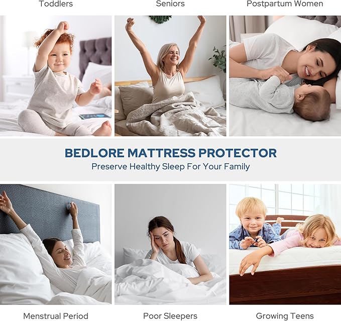 BEDLORE Waterproof Mattress Protector, Queen Size Noiseless Mattress Pad with Deep Pocket 6"-18" Depth, Soft Breathable Bed Mattress Cover Washable for Home, Bedroom, Hotel (White)