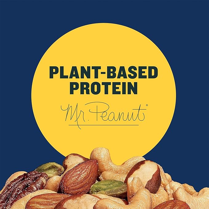PLANTERS Unsalted Mixed Nuts, Cashews, Pistachios, Almonds, Brazil Nuts, and Pecans, Plant-Based Protein Snacks, 15.25 oz Canister