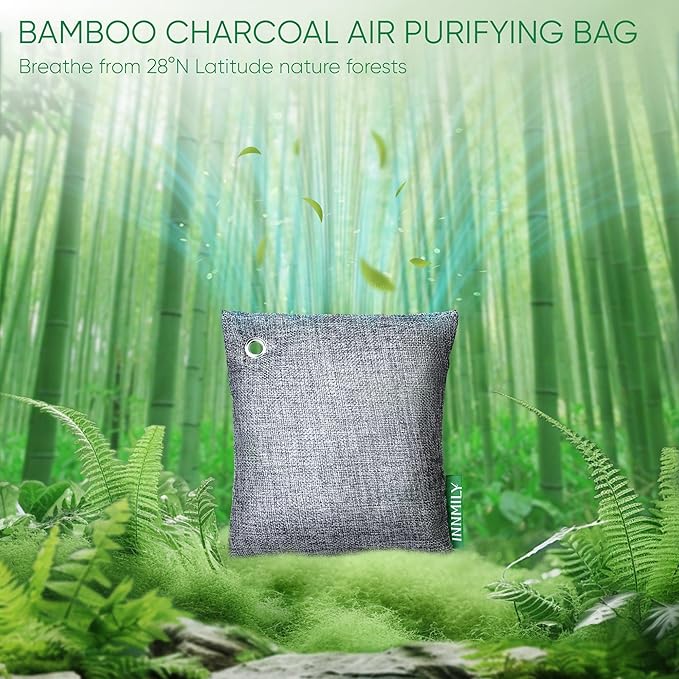 Activated Charcoal Odor Absorber,Large 4x500g w Hooks Nature Odor Eliminator for Strong Odor,Bamboo Charcoal Air Purifying Bags,Moisture Absorbers for Fresh Home Car Closet Pet,Smoke Room Deodorizer