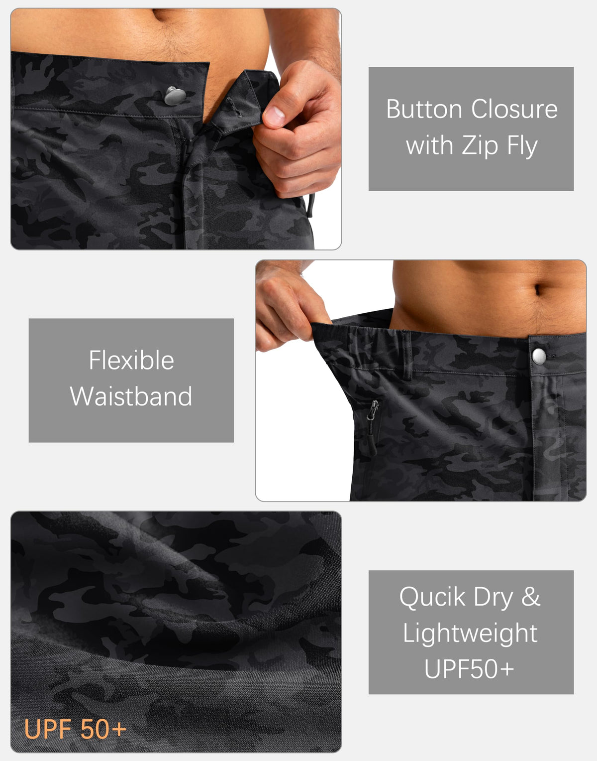 Pudolla Men's Hiking Cargo Shorts 9" Lightweight Outdoor Work Shorts for Men Travel Golf Camping Casual with 5 Zipper Pockets(Black Camo Large)