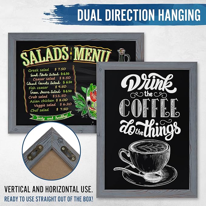 Rustic Grey Magnetic Wall Chalkboard, Large Size 18" x 24", Framed Chalkboard