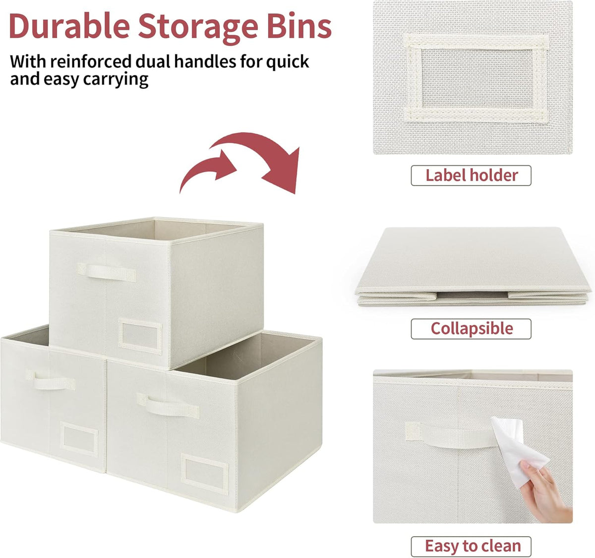 GRANNY SAYS Cloth Storage Bin with Label Holder, Closet Organizers and Storage Shelves, Sweater Storage Boxes for Closet Room, Storage Baskets for Organizing, Pearl White, Extra Large, 3-Pack