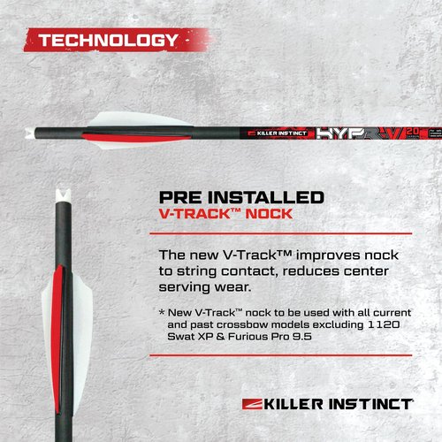Killer Instinct Hypr-V 20" Crossbow Bolts 6-Pack - V-Track Nock System 390 Grain Total Weight with .003" Straightness Tolerance