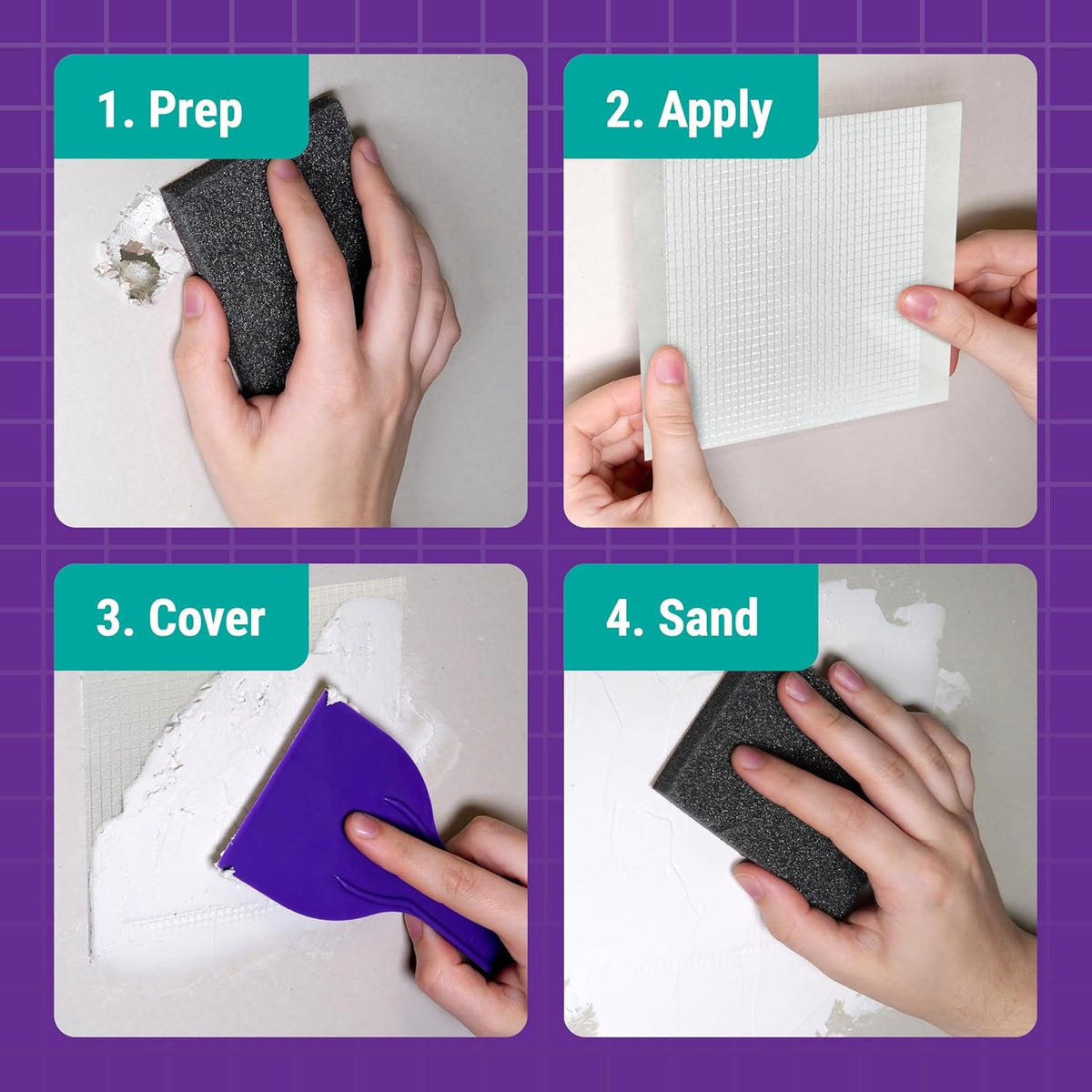 StrongPatch® 4 in. x 4 in. Flexible Self-Adhesive Wall Repair Patch (3-Pack) – Versatile, Cut-to-Fit, Easy Application for Holes, Cracks, and Corners