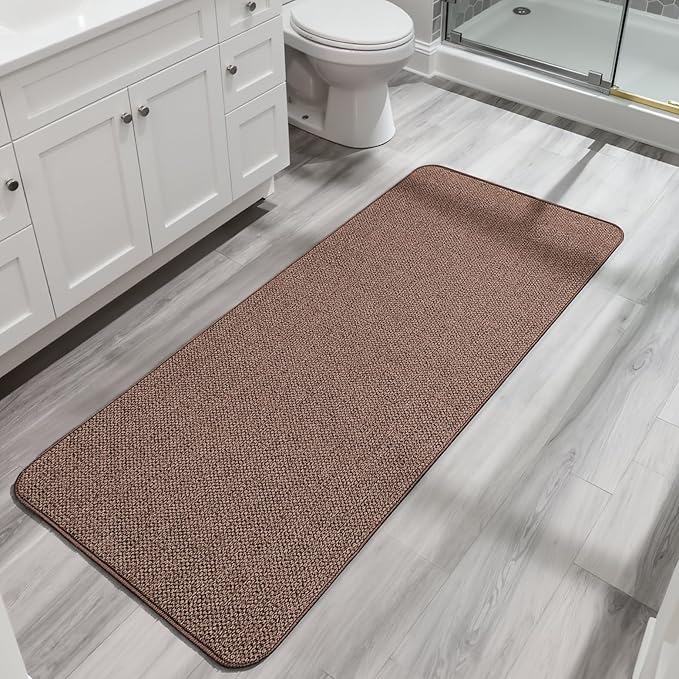 Bath Mat,Ultra Thin Bathroom Runner Rugs,Large Bath Mats for Bathroom,Quick Dry,Non-Slip,Machine Washable,Low Pile,Bath Rug,Shower Outside,Sink,Home Decor Accessories.Brown,3'x6'(36x72inch)