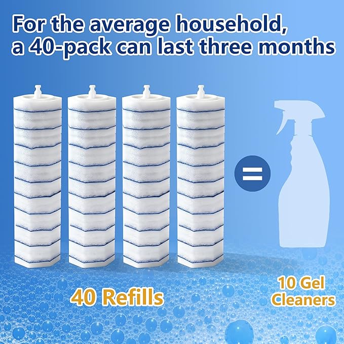 Toilet Wand Refills for Clorox, 40 Pack Disposable Toilet Brush Head with Rich Foaming, Extra Thick Refill Heads, Strong Cleaning & Deep Scrubbing Power, Disposable Toilet Cleaning System