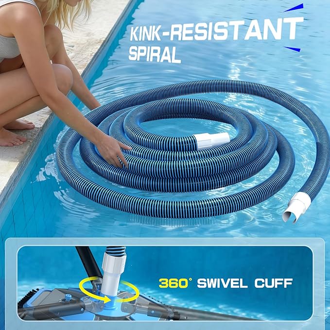 UIRWAY Upgrade Pool Vacuum Head with Side Brush & 360° Swivel Cuff, Heavy Duty Manual Kink-Resistant 1-1/2" x 40 Ft Vacuum Hoses, Weighted Triangular Shape for Inground & Above Ground Pool(No Pole)