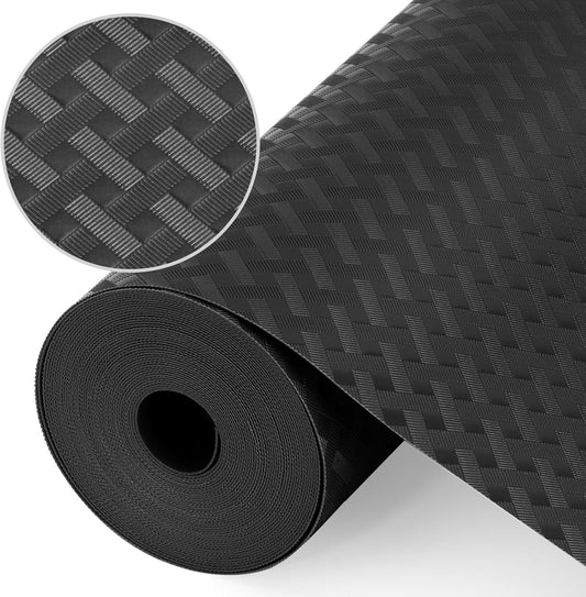 Shelf Liners, Non-Adhesive Drawer Liner, Waterproof & Oil-Proof Kitchen Cabinet Cupboard Liner Plastic EVA Material BPA Free Fridge Liner Mats Paper Protector for Shelves (Black/16in x 240in)