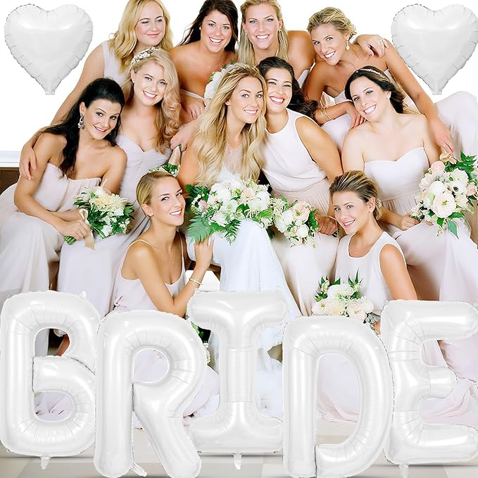 40inch White BRIDE Letter Balloons, Giant White Bride Foil Helium Balloon Banner with Heart Balloon for Bride to Be Wedding Engagement Bridal Shower Bachelorette Party Decoration