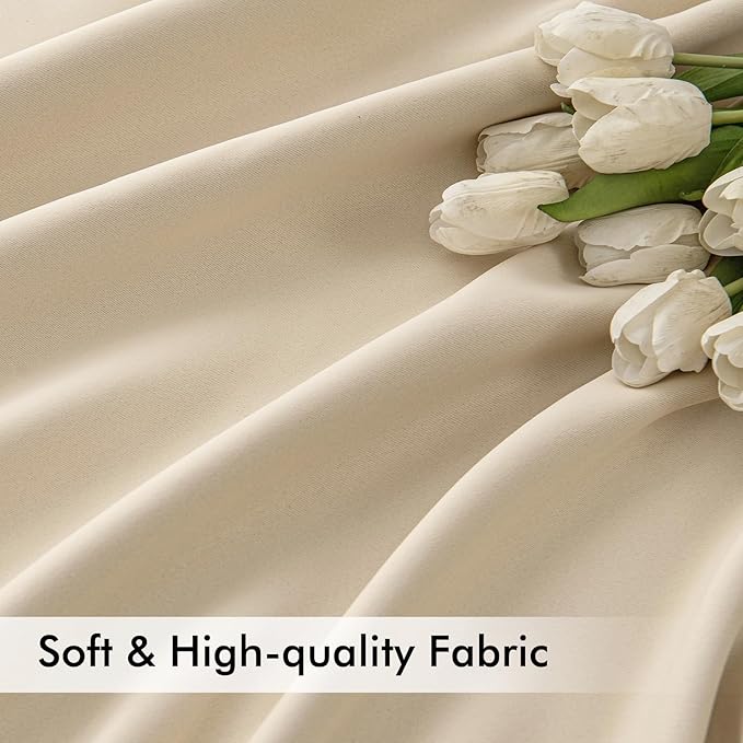 MIULEE Cream Beige Back Tab Light Blocking Curtains 63 Inch Length 2 Panels Set