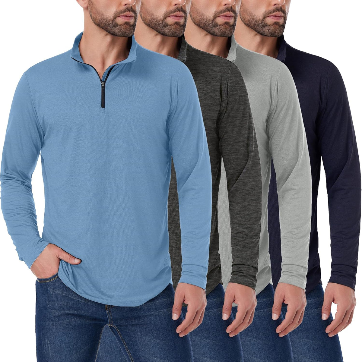OYGSieg Men's Quarter Zip Pullover - Lightweight Quick-Dry Athletic Tops | 4 Pack, Casual Style