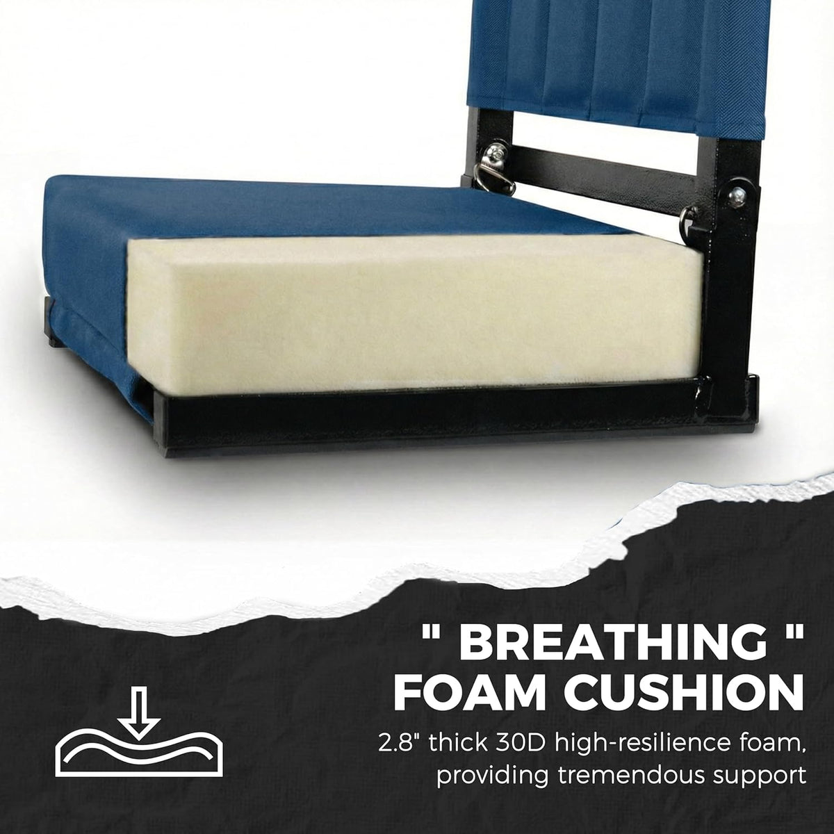 Sport Beats Stadium Seats - Comfortable Bleacher Chairs with Back Support & Cushion | Navy Blue, 1pc - 17" W x 12" D x 16.5" H