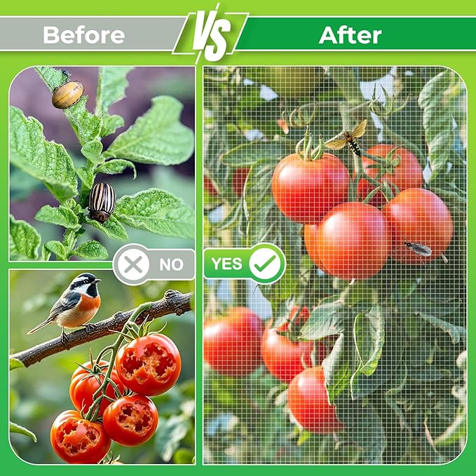 3 Pack Bird Netting Plant Cover for Tomato Cage with Zipper Drawstring, 57"x17.7" Mesh Covers for Garden Plants, Insect Small Animal Barrier Protection Net for Blueberry Bush Shrubs Fruits (No Cage)