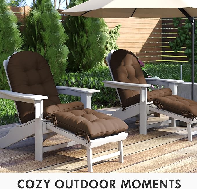 Adirondack Chair Cushion with Ottoman, Folding Adjustable Adirondack Seat Cushions, Waterproof Adirondack Patio Chair Pads for Garden, Deck, or Poolside, Large-Brown-1