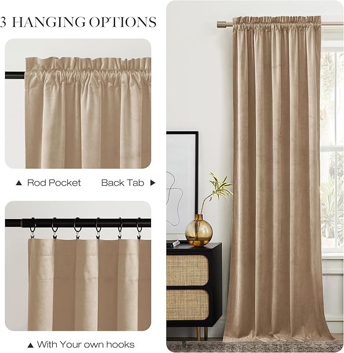 NICETOWN Beige Velvet Curtains Long Drapes, Living Room Office Luxury Bedroom