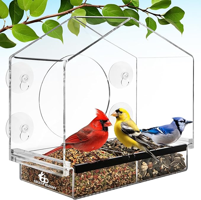 Window Bird Feeder with Strong Suction Cups - Gifts for Grandma Bird Watching Gifts for Grandpa Backyard Birding (Large House)