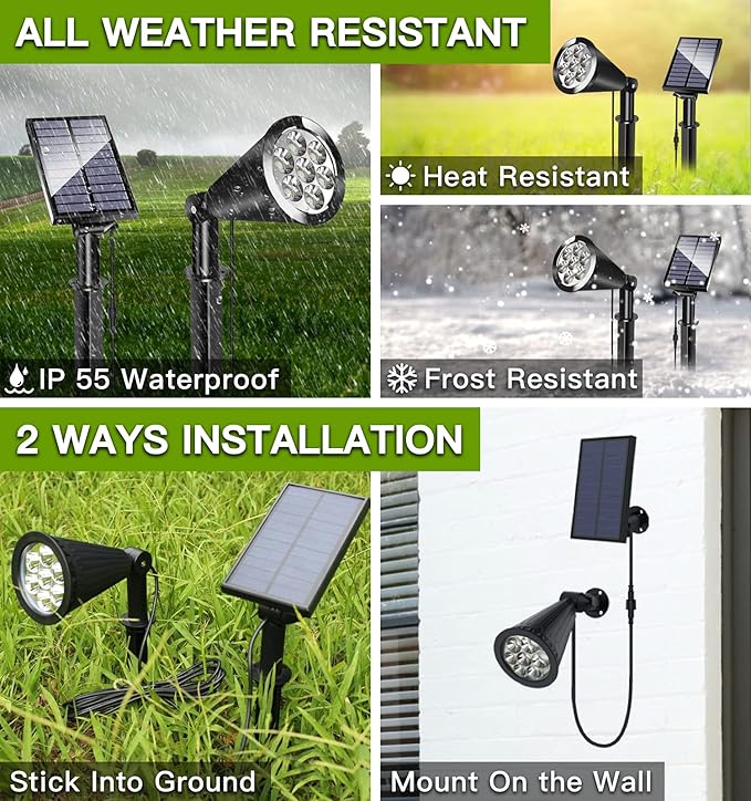 MEIHONG Solar Spot Light Outdoor, Waterproof Solar LED Landscape Lights Dusk to Dawn, 2-in-1 Solar Spotlight Solar Powered Accent Lights for Garden Porch Walkway Patio (1 Pack)