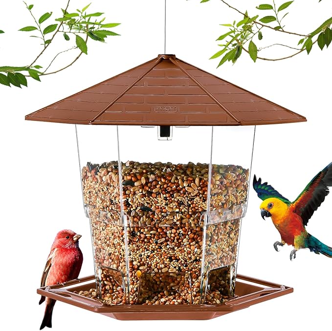 Jealoeur Bird Feeders for Outdoors Hanging Bird Feeder Wild Birds Seed, Brown 2 Pack