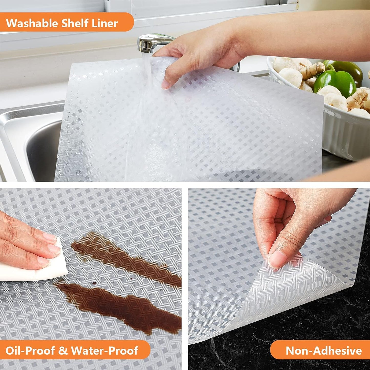 Shelf Liners for Kitchen Cabinets Refrigerator Liners Waterproof & Oil-Proof Kitchen Cupboard Liner Non-Slip Drawer Mats EVA Material Non Adhesive Fridge Liner for Shelves Diagonal Pattern Clear