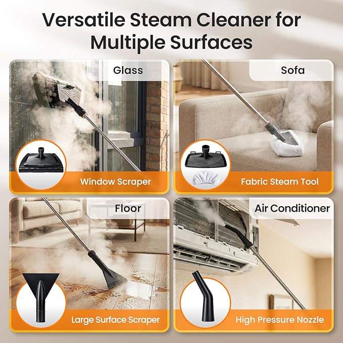 2500W Handheld Steam Cleaner for Home, 6-Level High Pressure Steam Gun, Steam Machine w/40.6oz Tank, Portable Car Steamer for Auto Detailing & Cleaning, Car, Floor, Furniture, Tile Grout, Wall