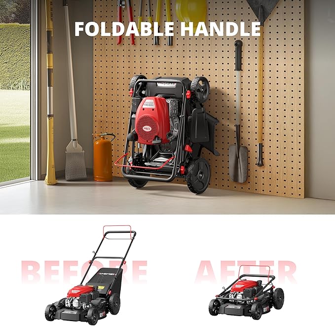 AMERISUN Gas-Powered Lawn Mower Self-Propelled, 170cc OHV Engine with Air Cooling, 21" Steel Deck, 3-in-1 Cutting System, 6-Level Height Adjustment, 1.4-Bushel Grass Catcher, Foldable Design