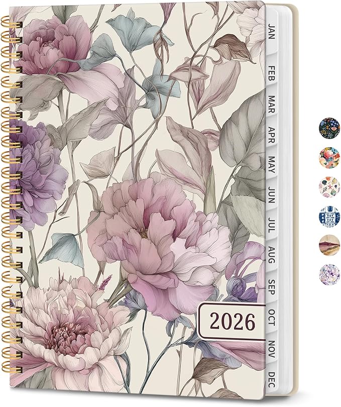 2026 Planner, Weekly and Monthly Planner for Women, Jan 2026 - Dec 2026 Pretty 2026 Calendar Planner with Monthly Tabs, Inner Pocket, Spiral Binding, Perfect for Office Home School - 6.3" x 8.5", Soft Peony