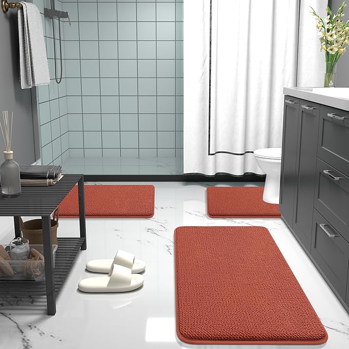 OLANLY Thick Memory Foam Bath Mat Rug 47x20, Extra Soft Absorbent Bathroom Rug, Quick Dry Bath Mats, Non-Slip, Machine Washable Carpet, Tub and Shower, Home Decor Accessories, Rustic Terracotta