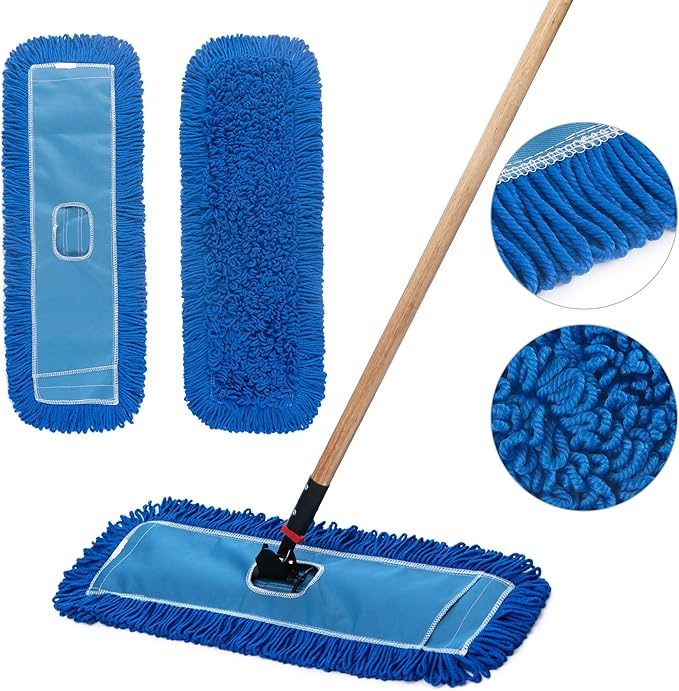 Matthew 24'' Microfiber Loop Dust Mop Washable Commercial&Residential Heavy Duty Mop Head Replacement Premium Absorbent Industrial Dust Mop Refill Pads for Hardwood, Office,Garage and Hotel -12Pack