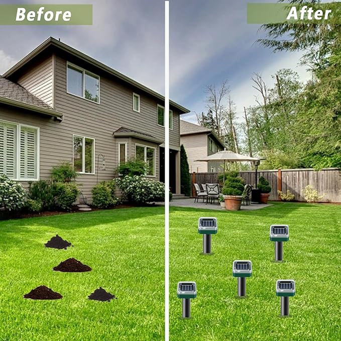 Pack of 10 Solar Mole Repellent Sonic Gopher Repellent Vole Chaser Mole Deterrent Sonic Spikes Repellent Ultrasonic Pest Control Outdoor Keep Moles Out of Yard Lawn