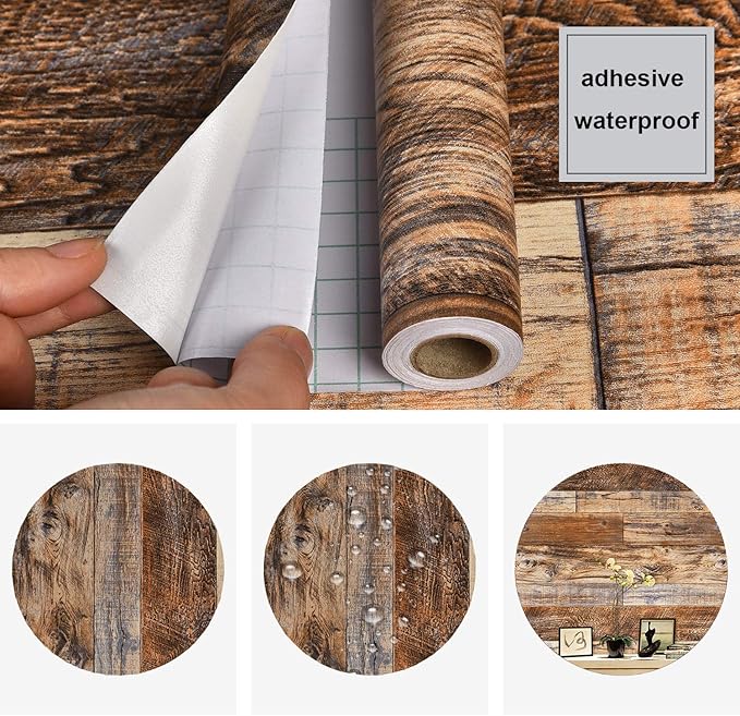 WENMER 17.71" x 78.7" Brown Wood Peel and Stick Wallpaper Shiplap Self Adhesive
