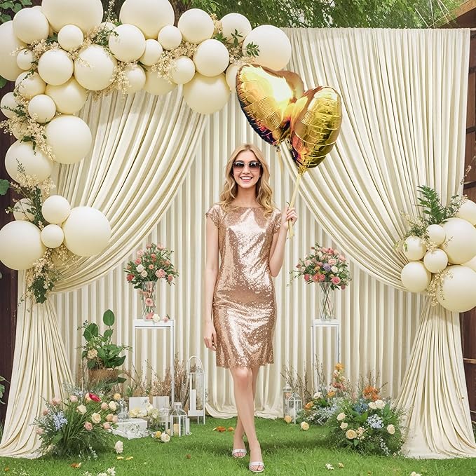 8 Panels Beige Backdrop Curtain for Wedding Parties Wrinkle Free Beige Photo Curtains Backdrop Drapes Fabric Decoration for Baby Shower Photography 40ft(W) x 10ft(H)