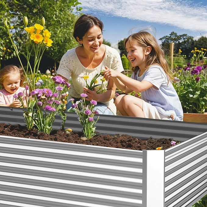 4pcs Galvanized Raised Garden Bed Outdoor,Above Ground Garden Bed for Vegetable,Metal Raised Beds for Flower,Steel Raised Beds for Gardening - 4x2ft