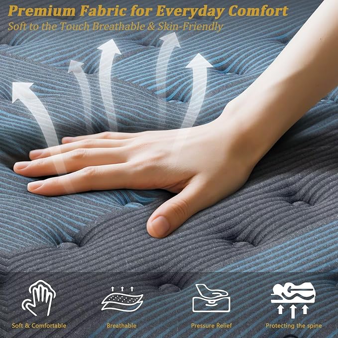 Twin Mattress 12 Inch, 2025 Hybrid Twin Size Mattress in a Box, Upgrade Durable Individual Pocket Springs, Medium Firm Lumber Support Pressure Pain Relief, Breathable Comfort, CertiPUR-US Certified