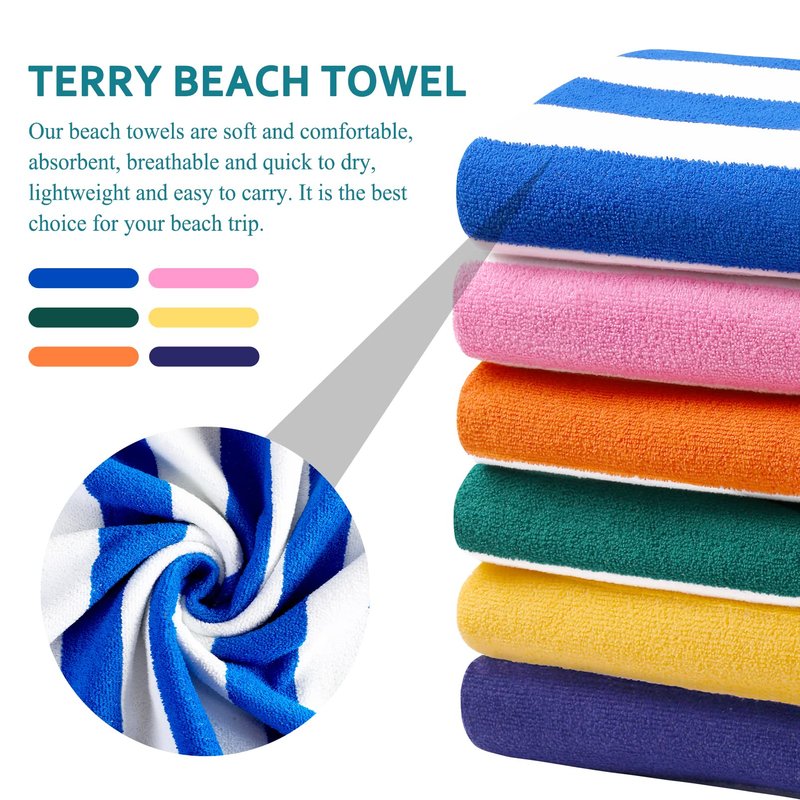 Genovega 6 Packs Oversized 72x40 Inch Stripe Beach Towel Thin Terry Set XL Big Extra Large Accessories Essentials Soft Clearance Super Pool Travel Bath Swim Camping Towels Bulk Men Women Adults Gift