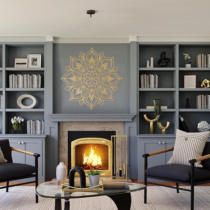 ESTART Large Metal Mandala Wall Art, Unique Lotus Flower Wall Decor for Living Room Bedroom Office and Home Indoor and Outdoor Decoration (Gold)