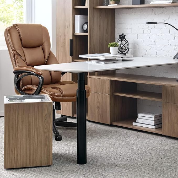 Furmax Office Executive Chair High Back Adjustable Managerial Home Desk Chair, Swivel Computer PU Leather Chair with Lumbar Support (2, Light Brown)