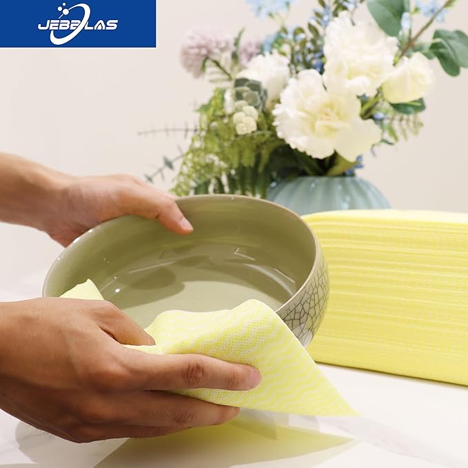 JEBBLAS Reusable Cleaning Cloths Handi Wipes Reusable Cloths Dry Cleaning Cloths Dish Towel Dish Cloths Handy Cleaning Wipes,Pack of 100, Yellow