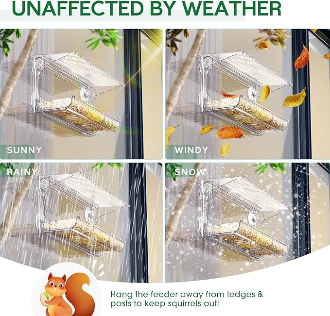 SUNALLY Window Bird Feeder for Outdoors, Clear Bird Feeders Window Mounted with Strong Suction Cups, Transparent Birds House Outside Wild Watching for Garden, Yard, Elderly Kids Viewing