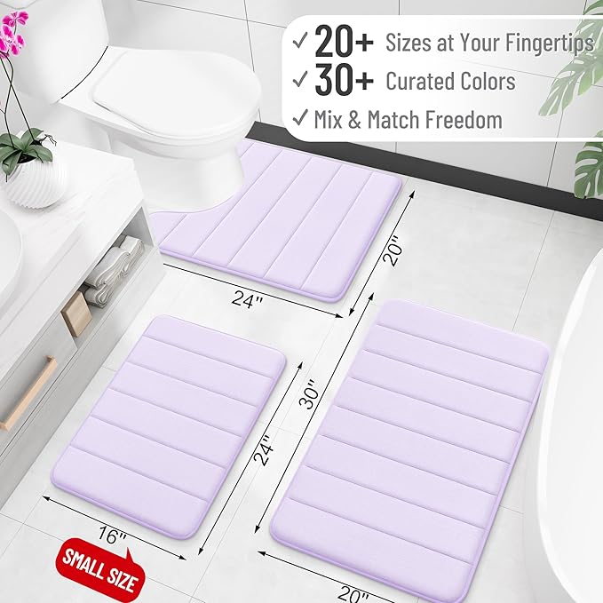 OLANLY Memory Foam Long Bathroom Rugs Runner 47x17, Super Soft Absorbent Bath Mat, Quick Dry, Machine Washable Shower Floor Rugs, Bathmat Carpet, Bathroom Home Decor Accessories, Lavender