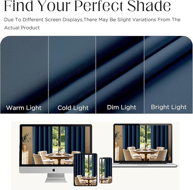 CUCRAF Navy Blue Blackout Curtains 84 inch Length 2 Panels Set, Rod Pocket Room