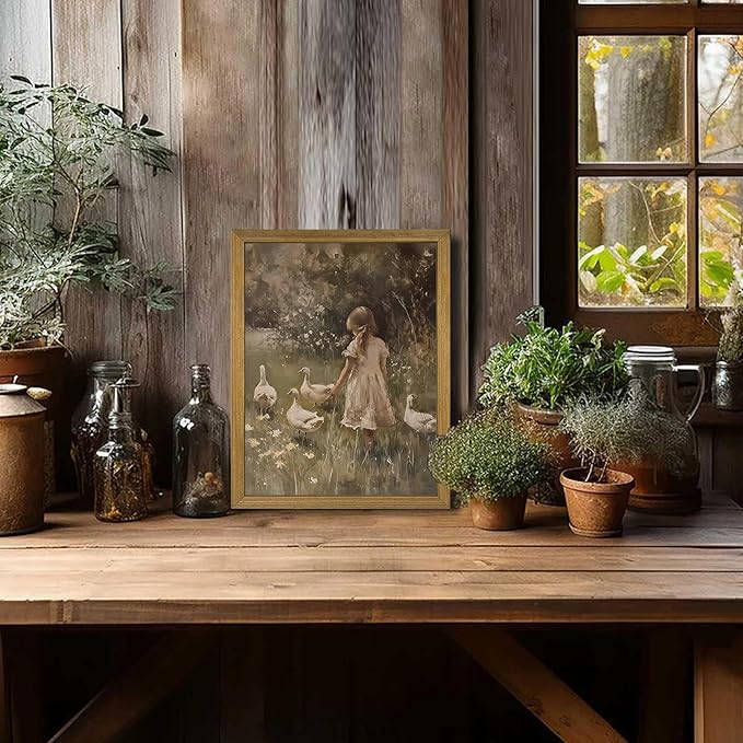 Wood Framed Canvas Wall Art, Vintage Girl