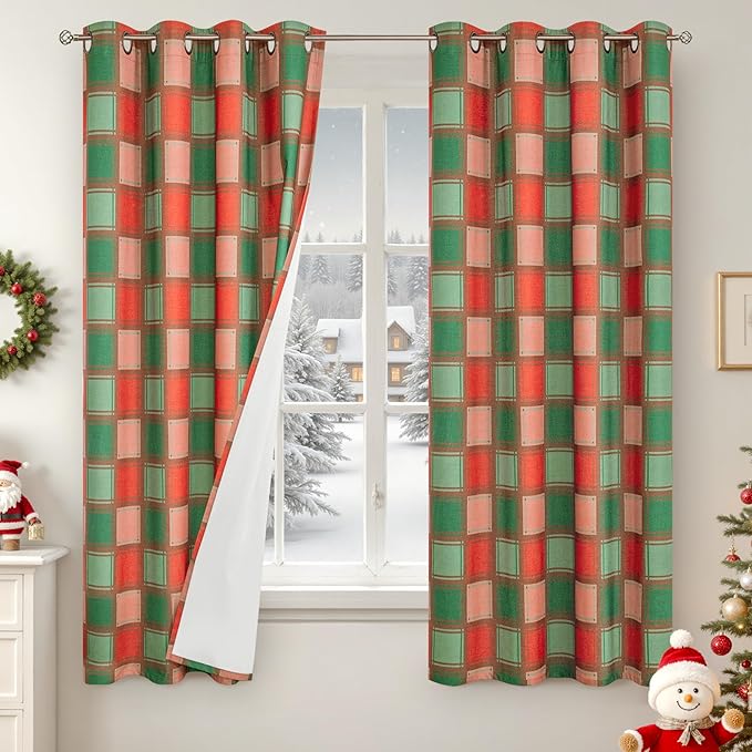 Lajode Plaid Curtains for Living Room 63 Inch Long