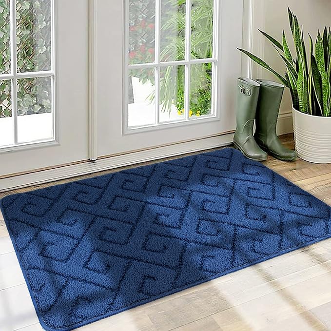 Walensee Indoor Doormat, Front Door Mat for Entrance (24"x35"Navy Blue) Machine Washable Entryway Rug, Non Slip Trapper Door Rugs Absorbent Dirt Low Profile Shoes Scraper Inside Floor Mats