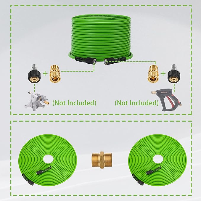 PWACCS Pressure Washer Hose for Power Washer – 3600 PSI Kink Resistant Pressure Washing Extension Hose 100 FT x 1/4" – Universal Electric Power Wash Hose for Replacement – Compatible with M22 Fittings
