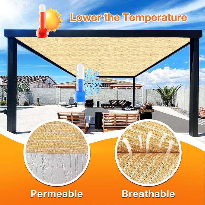 Artpuch Outdoor Pergola Shade Cover 6' X 6' Sun Shade Cloth with Grommets, 90% UV Protection Canopy Patio Privacy Screen (Customized Available) GN107, Wheat