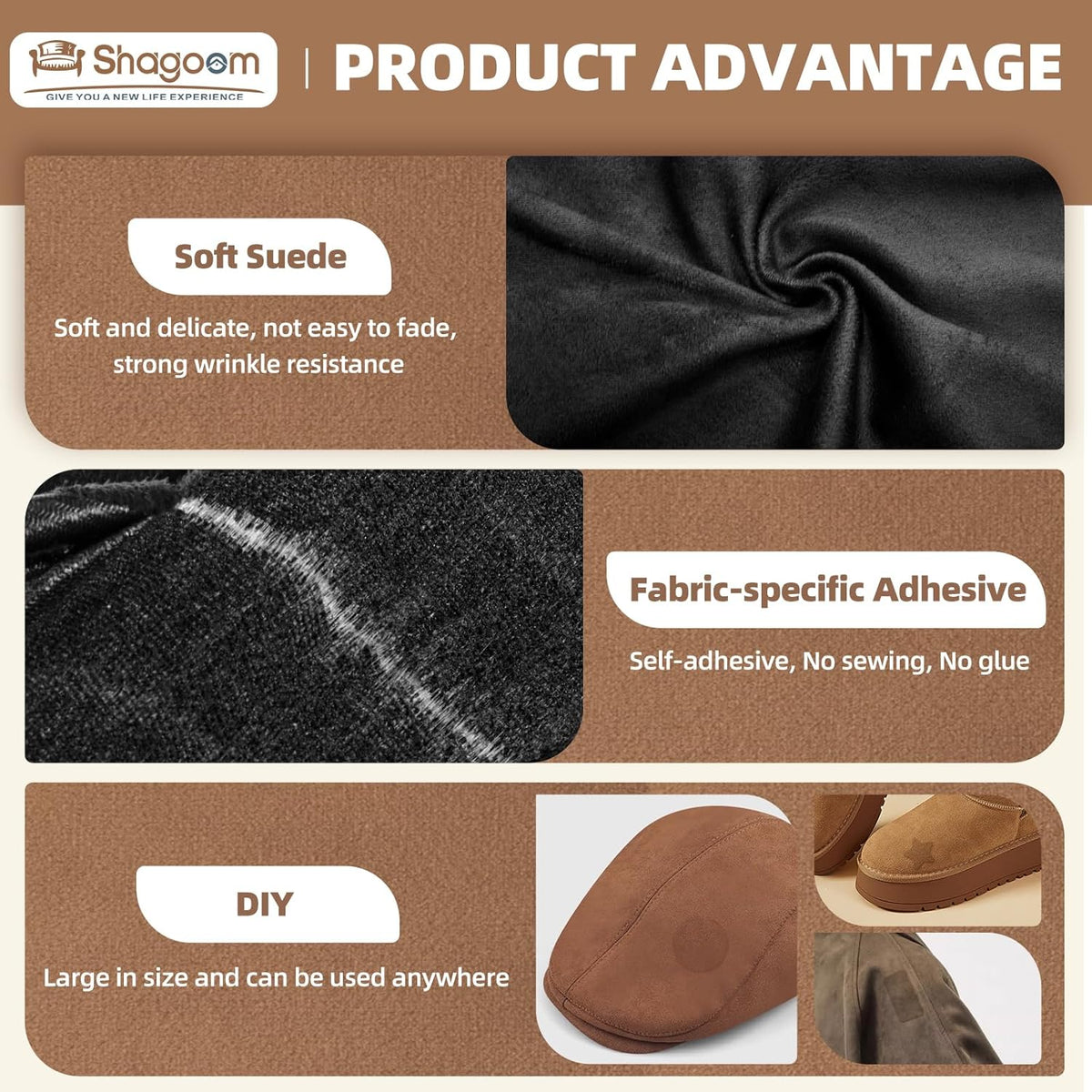 Suede Repair Patch, Large Fabric Repair Tape, Self-Adhesive Patches for Furniture, Couch, Sofa, Car Interior, Shoes, Hand Bag, Clothing (Beige, 3.5X79 Inch)