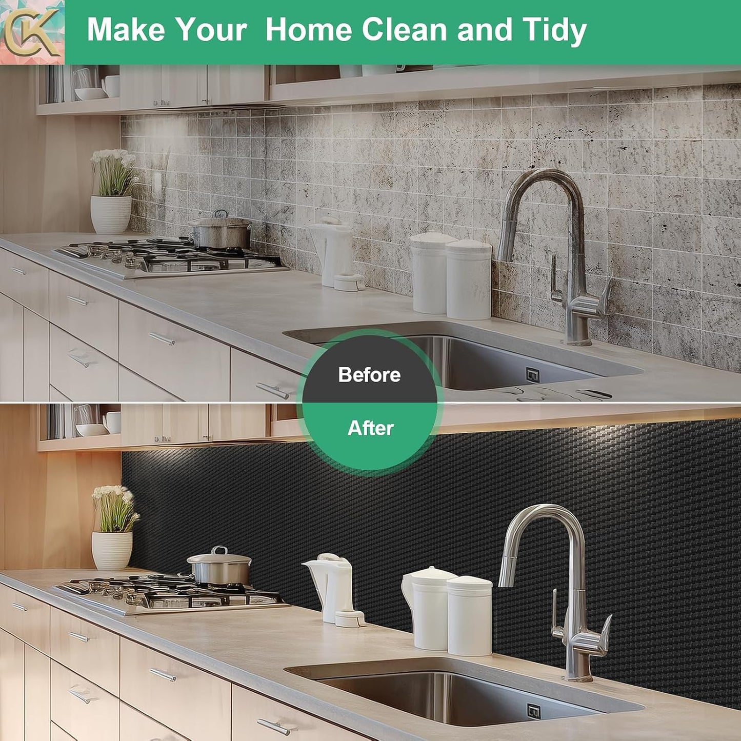 Self-Adhesive Shelf Liner Kitchen Liner, Waterproof Backed Paper Easy Peel and Stick Contact Liner Without Residue for Decor Your Desk Surface, Kitchen Countertops (Black, 23.6 x 393.7 inches)